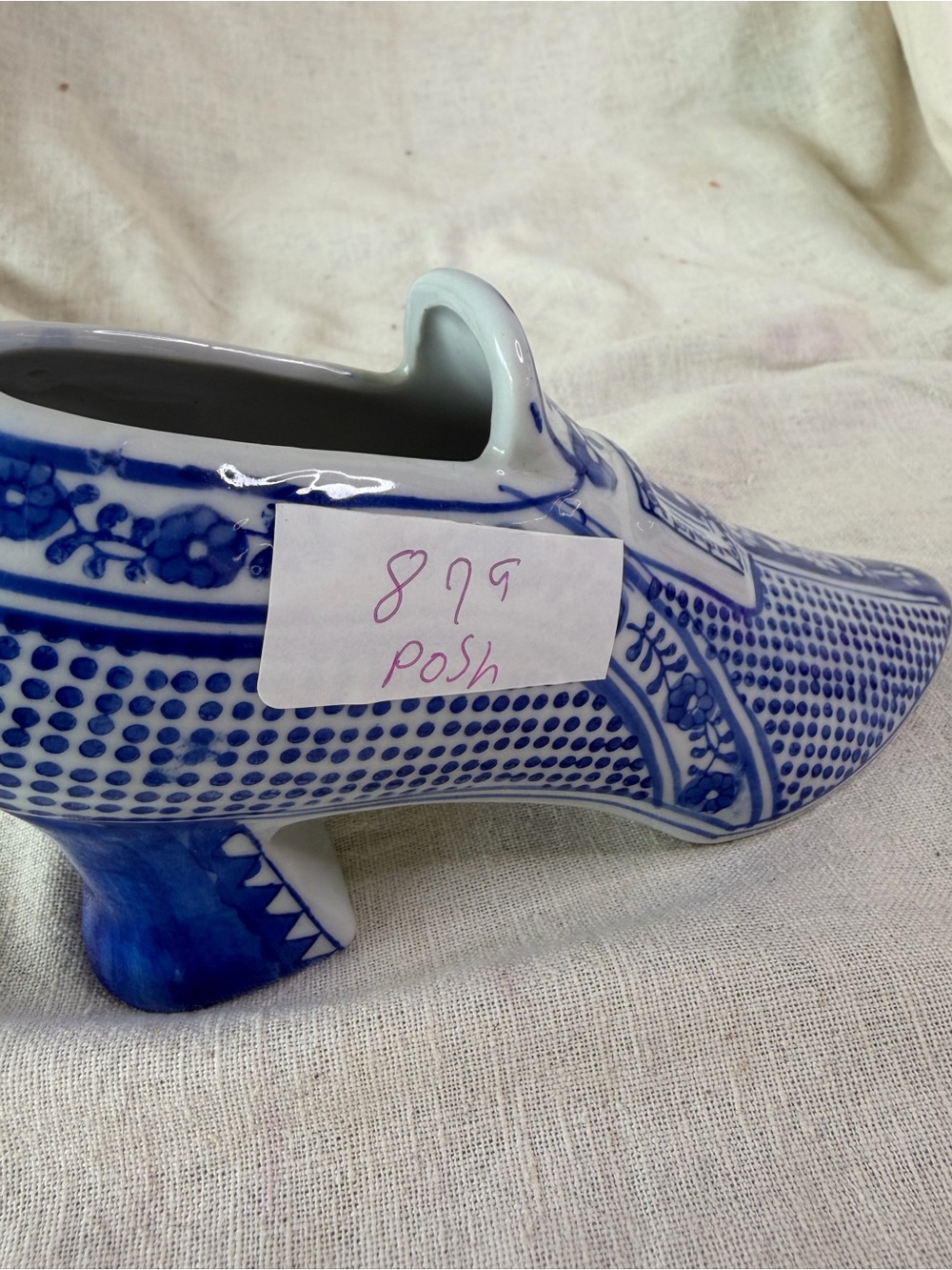 Women's Blue and White Ceramic Shoe Decorative Planter